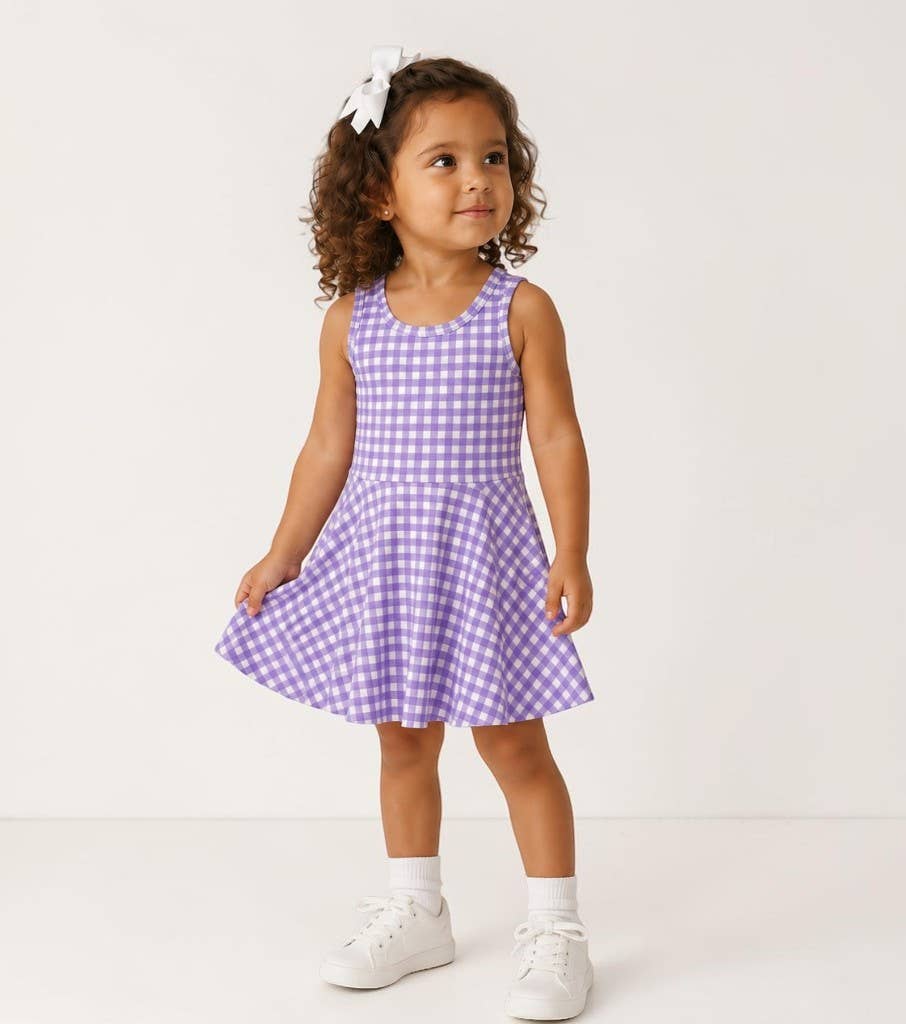 Gingham Activewear Dress in Purple and White
