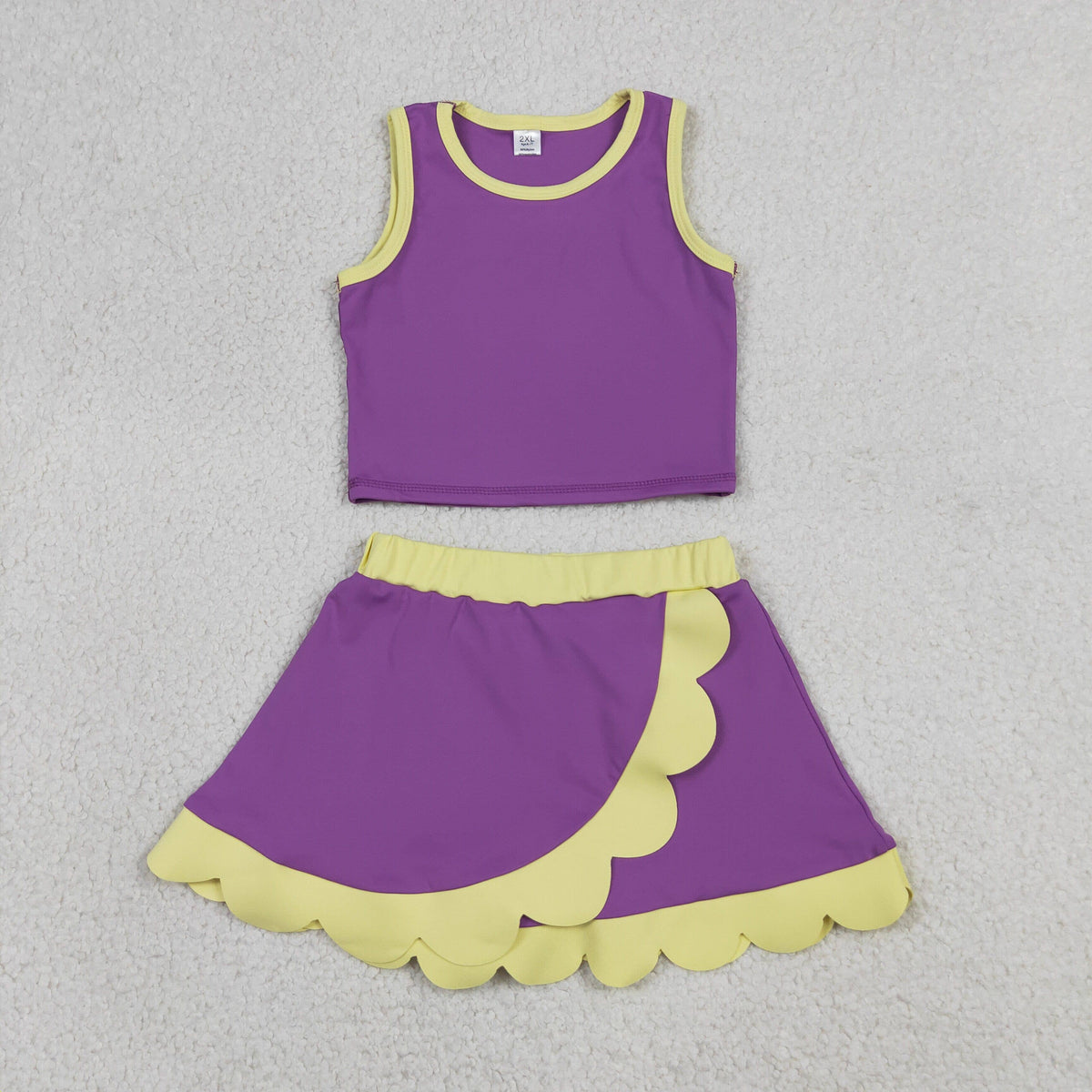 Girls Purple Shirts Scallop Yoga Active Athletic Clothes