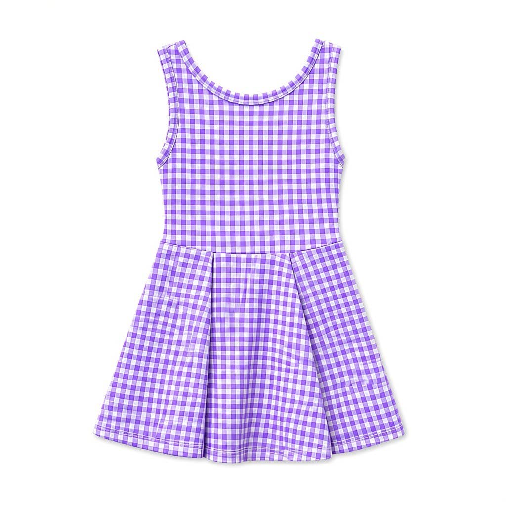 Gingham Activewear Dress in Purple and White