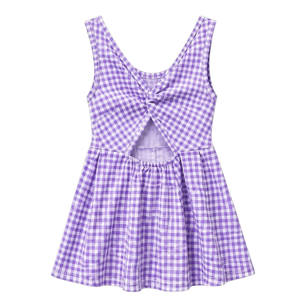 Gingham Activewear Dress in Purple and White