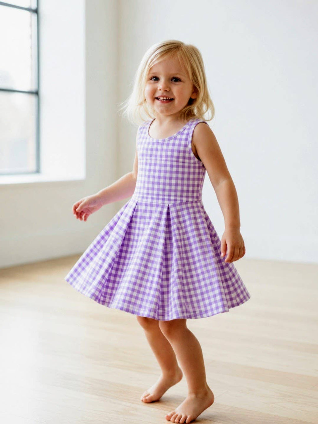 Gingham Activewear Dress in Purple and White