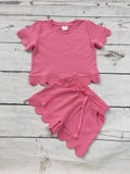 Kids Girls Cotton Scallop Shorts Set