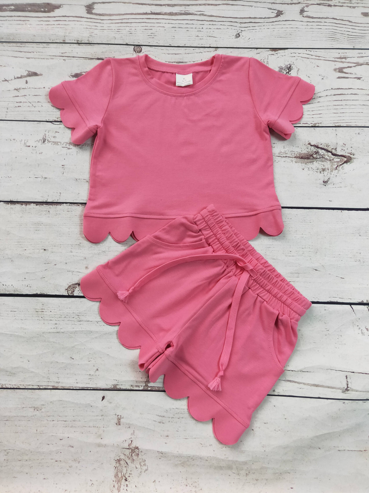 Kids Girls Cotton Scallop Shorts Set