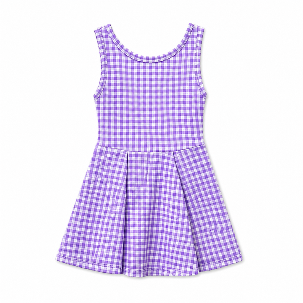 Gingham Activewear Dress in Purple and White
