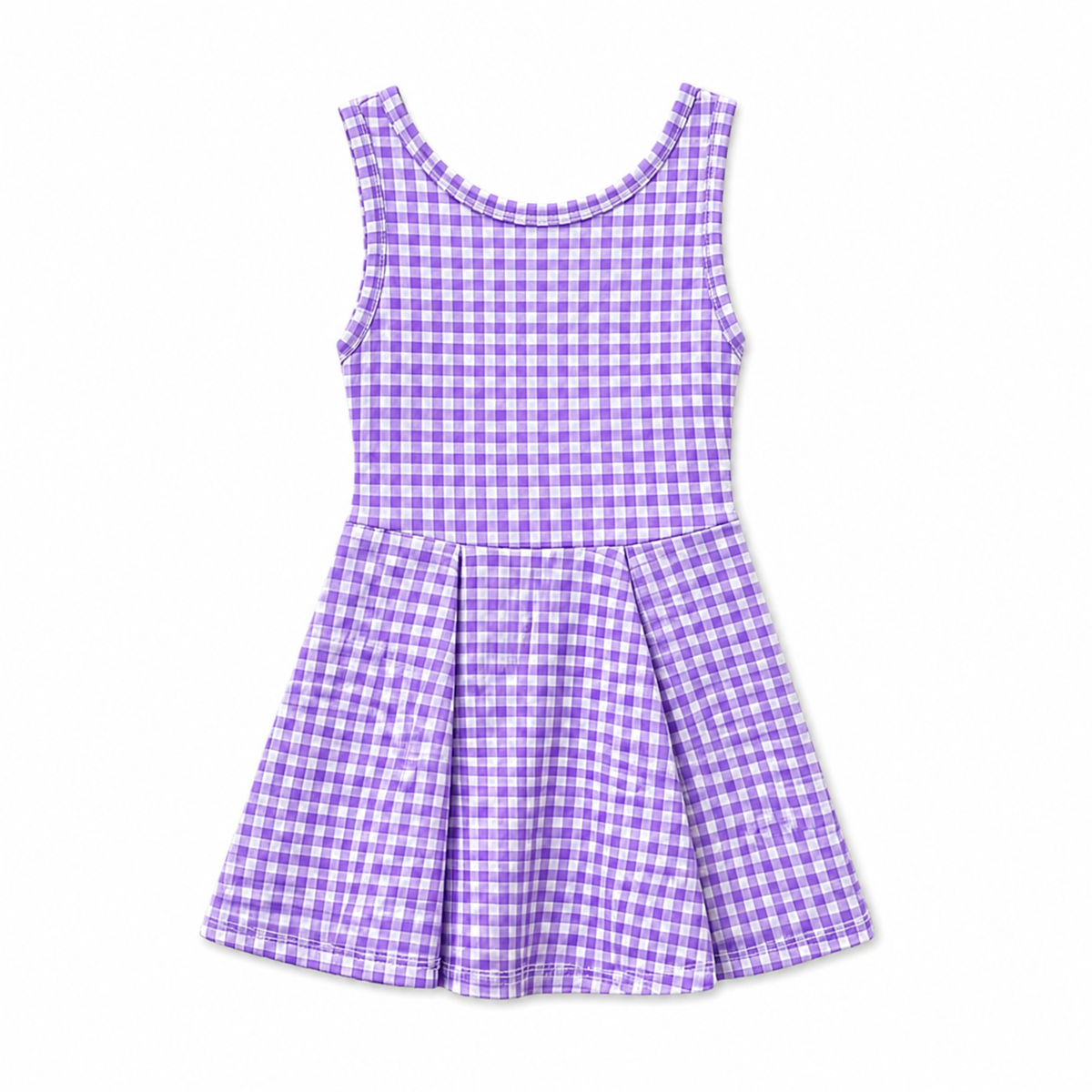 Gingham Activewear Dress in Purple and White