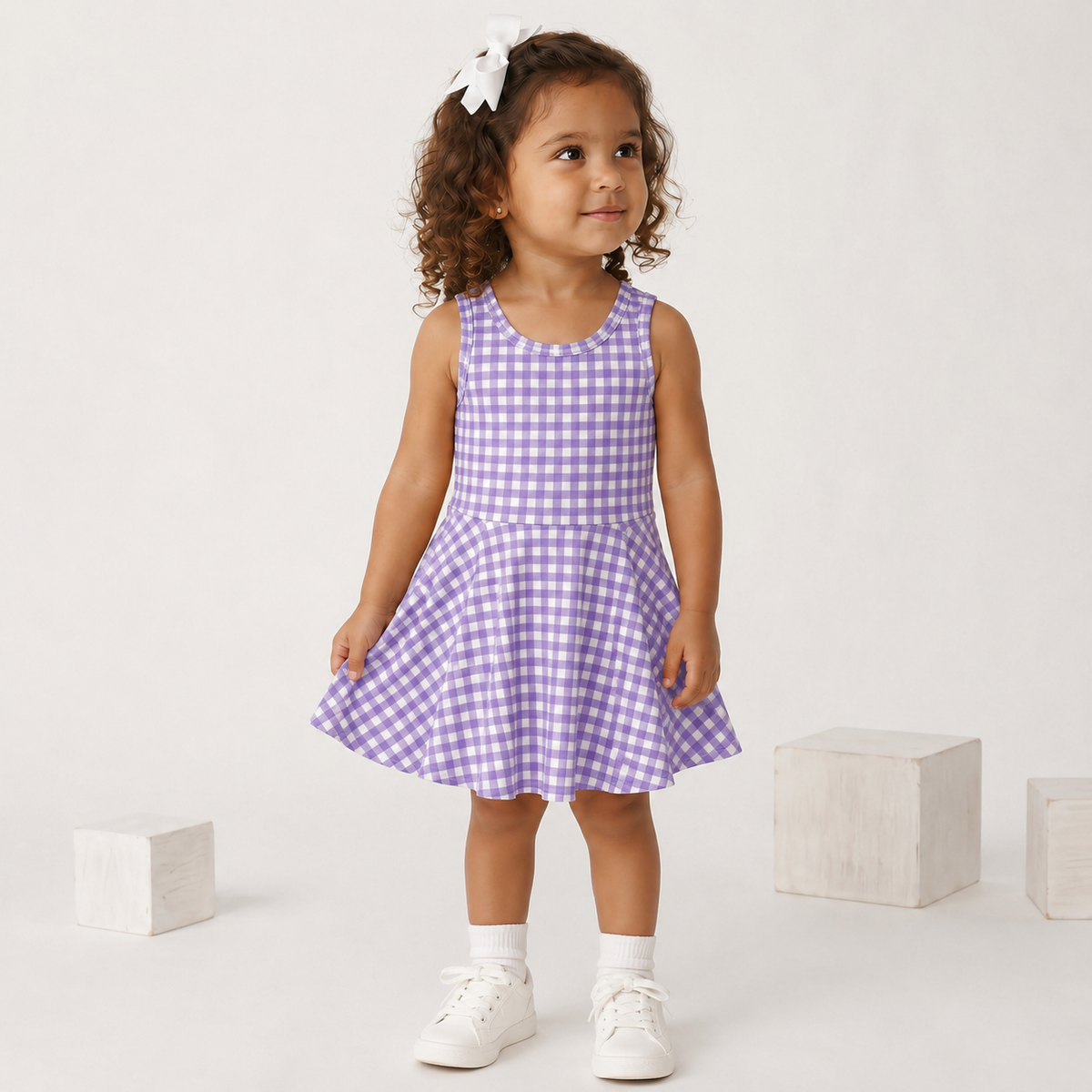 Gingham Activewear Dress in Purple and White